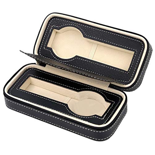 MOONQING Caja de almacenamiento para relojes con cremallera, organizador de joyas para hombres y mujeres, 2 unidades, color negro, tamaño 1