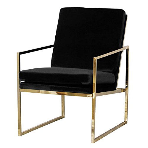 Mr.do Sillón Relax Negro Silla de Terciopelo Mirada de Cobre Latón Chapado Acabado Dorado Acero Marco de Metal Diseño Escandinavo Lujo para salón Dormitorio Café