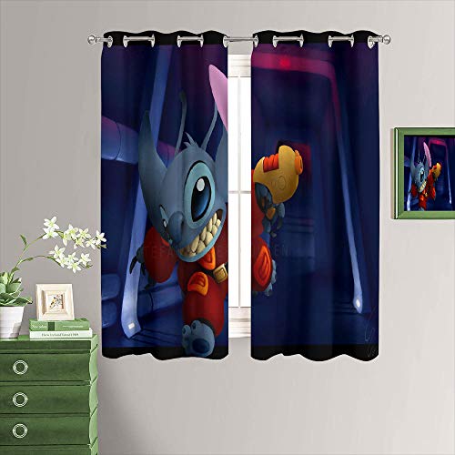 MRFSY Cortinas opacas con aislamiento térmico Lilo & Stitch perforadas para puerta o habitación de los niños, cocina, sala de estar y dormitorio 106 x 182 cm