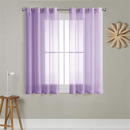 MRTREES Cortina para Ventana Dormitorio Translúcidas Visillos Paneles para Ventanas Sala para Niños Sala Comedor 2 Piezas 140×175cm Violeta Claro