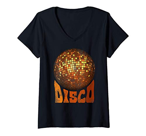 Mujer Disfraces de discoteca de los años 70 para mujeres, hombres, Camiseta Cuello V