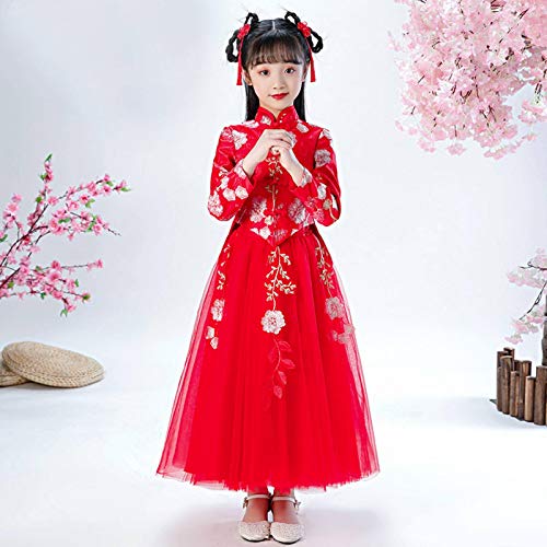 N-B Vestido Cheongsam para niña, Vestido Bordado de Encaje, Vestidos de Princesa para bebés, Vestidos de Fiesta de Boda, Vestido Floral de Año Nuevo Chino para niñas