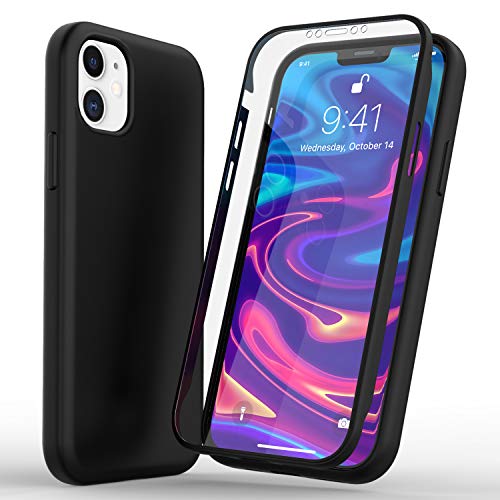 NALIA 360° Carcasa Compatible con iPhone 12 Mini Funda, Cubierta TPU Silicona Protectora Full Cover Case Trasera & Delantera Protector de Pantalla, Telefono Movil Bumper Completa Estuche, Color:Negro