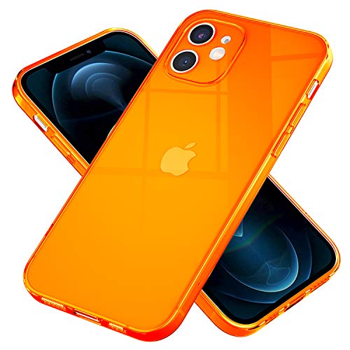 NALIA Claro Cover Neón Compatible con iPhone 12 Funda, Transparente Colorido Silicona Carcasa Protectora Translucido, Delgado Case Resistente Estuche Flexible Cubierta Robusta Bumper, Color:Naranja