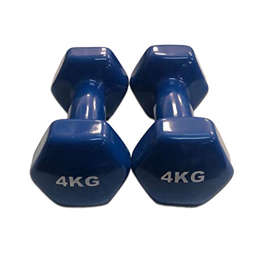 Natural Logistics Mancuernas de Vinilo (Vendido en Pares de 4 kg, Azul) | Mancuernas hexagonales de Goma para Pilates | Pesas Antideslizantes para Gimnasio en casa | Deporte en casa con Pesas. KOTTAO