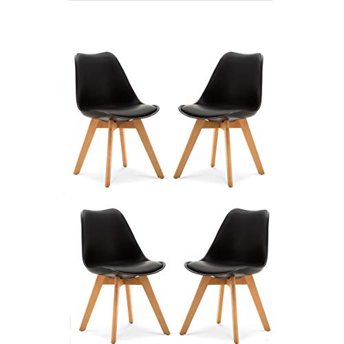 Naturelifestore Pack de 4 sillas de Comedor/Oficina con Madera de Haya Piernas para Comedor/Sala de Estar/Café/Restaurante, Negro