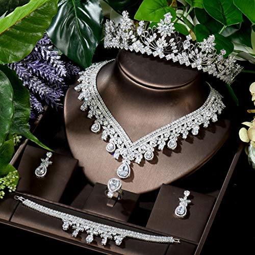 New Charm Water Drop Pendiente Pendiente Conjuntos Cubic Cubic Zirconia Shiny Bridal Party Sets para Mujeres yangain (Color : White Color)