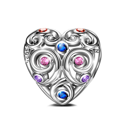 NINAQUEEN Charm Encaja con Pandora Regalos Mujer Originales Corazón Amor Calado Plata de Ley 925 Zirconia Abalorios para Niñas Madre Hija Esposa de Cumpleaños