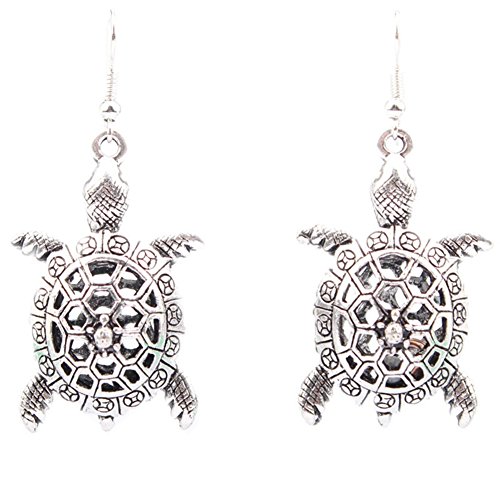 Nowbetter Pendientes largos de aleación con forma de tortuga para mujer y niña, para regalo de boda, fiesta, joyería para amantes (plata)