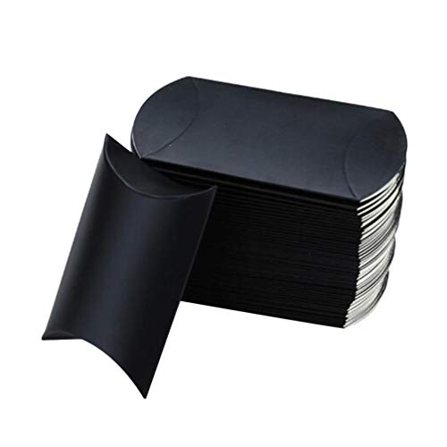 NUOBESTY Caja de Regalo de Almohada 100 Piezas con Cuerda de Cáñamo Bolsa de Favor de Boda Cajas de Dulces de Papel Kraft Cajas de Regalo de Forma de Almohada Cajas - Negro 9X6. 5X2. 5Cm