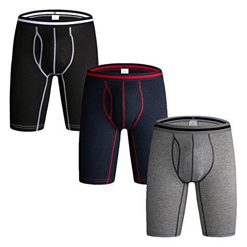 Nuofengkudu Hombre 3 Pack Larga Bóxers Ajustados Bulge Braguitas Calzoncillos Ropa Interior Suave Elástico Compresión Shorts Underwear Mutande Panty Hipster Nero/Grau/BLU Chiaro Tamaño M