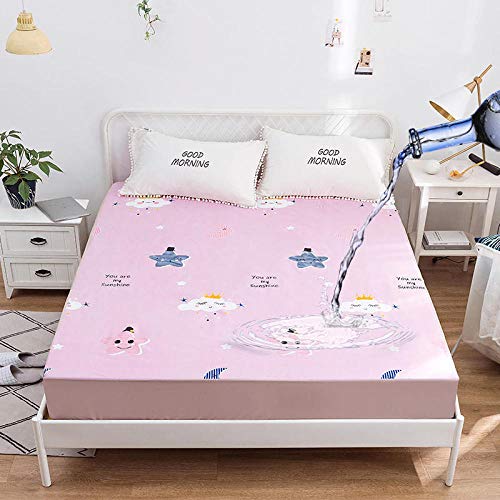 Nuoxuan Suave y Cómoda Sábanas,Sábana Bajera Impermeable de Dibujos Animados algodón, Cubierta Protectora Antideslizante en el Dormitorio de los niños-Pink_180x200cm