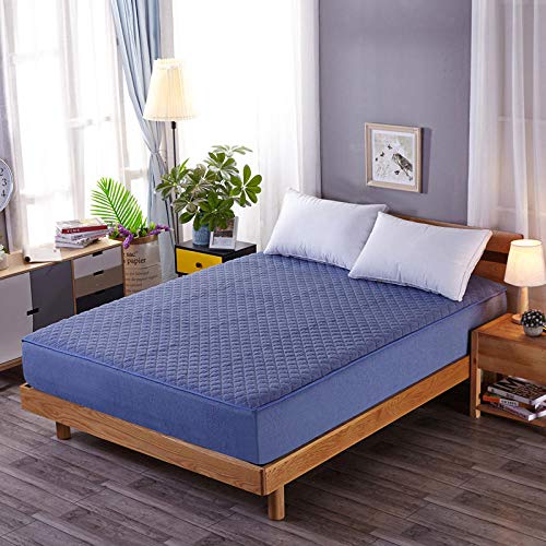 Nuoxuan Suave y Cómoda Sábanas,Sábanas Acolchadas de Color sólido a Cuadros, Cubierta Protectora Antideslizante, Dormitorio, apartamento, Cama Doble-Azul 2_El 150x200cm