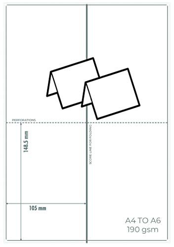 OfficeGear - Tarjetas Para Tienda de Campaña (Tamaño A6), 24 unidades, 190 g/m², Perforadas, Plegables, Para Hoteles, Restaurantes, Eventos, Conferencias, 105mm x 148,5mm quando piegato