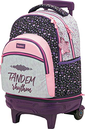 OFITURIA Mochila Colegio Tandem Music | Mochila Escolar con Ruedas, Mochila con Carrito Desmontable, Cremallera Metalica Gruesa y Bolsillo Organizador Interno - Medidas 34,5 x 44,5 x 23 cm