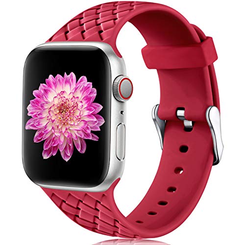 Oielai Compatible con Apple Watch Correa 38mm 40mm 42mm 44mm, Impermeable Suave Silicona Tejido Deportes Reemplazo Correas para Iwatch Serie 5 6 4 3 2 1 SE, Mujeres Hombres, Pequeña Rojo