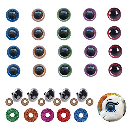 Ojos de Seguridad con Purpurina Ojos de Plastic con Arandelas 50 Piezas Vistoso Ojos de Seguridad Ojos Seguridad de Plástico Ojos de Peluche 20mm para Muñecas Marionetas Juguetes de Peluche