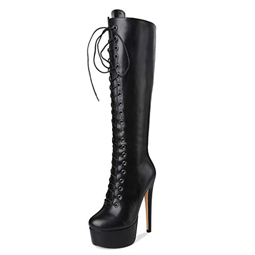 Only maker Botas de mujer con plataforma, botas altas con tacón de Stiletto hasta la rodilla, bicolor, color Negro, talla 42 EU