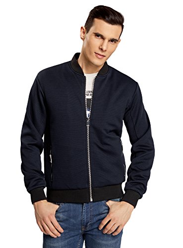 oodji Ultra Hombre Chaqueta de Punto con Cremallera, Azul, ES 58-60 / XXL