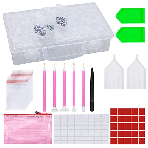 Opopark Diamond Painting Kit with 64 rejillas Bordado Caja Pintura Diamante Kit Incluido Bolígrafo Pinzas Pegamento de Arcilla Bandeja de Plástico Etiquetas Bolsas y Contenedor