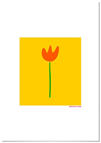 Panorama Agatha Ruiz de la Prada Cuadro de Aluminio Tulipán Fondo Amarillo 35x50cm - Impreso en Aluminio Dibond Blanco Cuadros Decoración Salón - Cuadros para Dormitorios Modernos