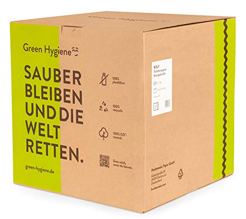 Papel higiénico ROLF, sin plástico, 100% reciclado, sin CO², blanco, 2 capas, 500 hojas, 36 rollos en caja # 90637