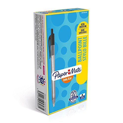 Paper Mate InkJoy 100RT - Bolígrafo retráctil, punta media de 1 mm, paquete de 20, color negro