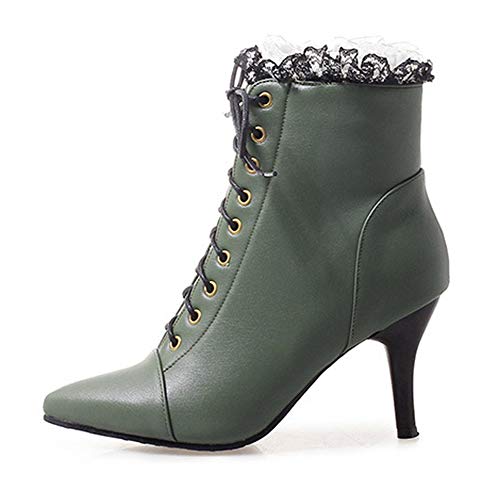 para Mujer con Cordones De Los Botines De Tacón Alto Plataforma Botas Tarde De Las Mujeres Zapatos,Verde,36