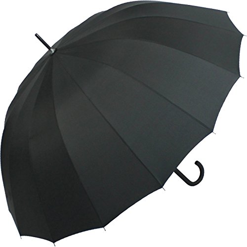 Paraguas largo automático de iX-Brella de 16 varillas de fibra de vidrio – muy estable de color negro, negro (Negro) - 84001