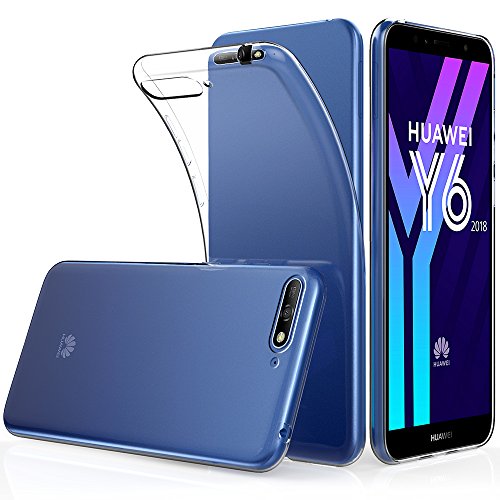 Peakally Funda Huawei Y6 2018, Transparente Silicona Funda para Huawei Y6 2018 Carcasa Flexible Claro Ligero TPU Fundas [Antideslizante] [Resistente a arañazos] 5.7"-Transparente