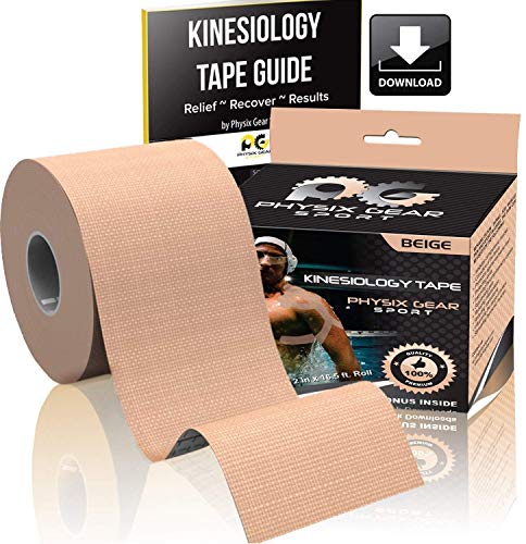 Physix Gear Sport Cinta para kinesiología (2 Unidades, o 1 Unidades), 5 cm x 5 m Rollo, Mejor Impermeable Soporte Muscular Adhesivo, Incluye Cinta 82pg Paso a Paso guía electrónica