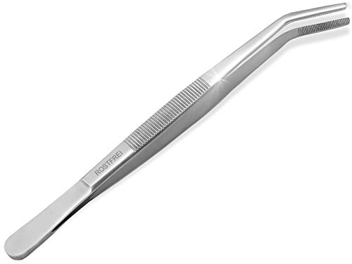 Pinzas de cocina, pinzas para barbacoa, pinzas para cocinar, acero inoxidable, acabado arqueado, plata, 9,0 cm