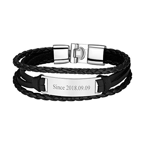 Placa Rectangular Personalizado Pulsera de Cuero Marinero Artificial Negro Cuerdas Enceradas Aleación Zinc Broche Joyería Flexible para Muñecas