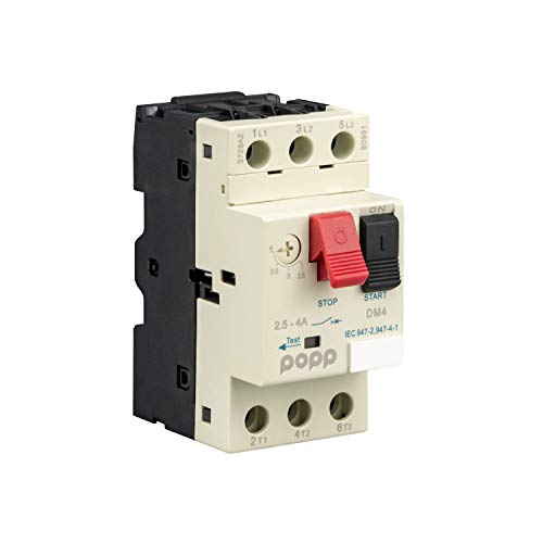 POPP® Electric Interruptor de protección del motor Disyuntor del motor 3P 3P, Campo de Regulación de 2.5 a 4A y 4-6.3A (DM4)