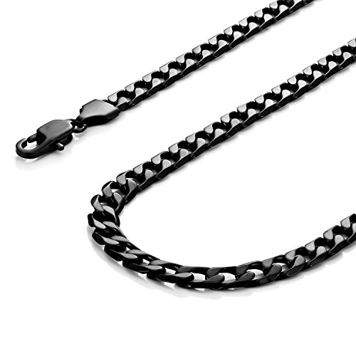 Potente 59cm de Cadena para Hombre de Acero Collar Negro Inoxidable 316L (6 mm)