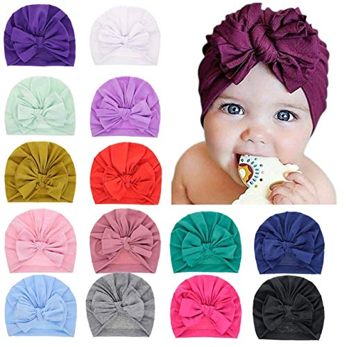 Precioso Invierno Color sólido Grueso Sombrero recién Nacido Niños Niña Algodón Suave Lazo Grande Turbante Gorros Sólidos Accesorios para Baby Shower - Enviado al Azar, Z2