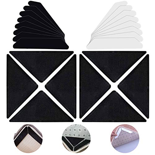 Pulluo 24pcs Pinzas para Antideslizante Alfombra Pinzas para Alfombras Alfombrillas Lavables y Reutilizables Antideslizantes para Interiores y Exteriores, Triángulo y Rectángulo, Dos Sizes