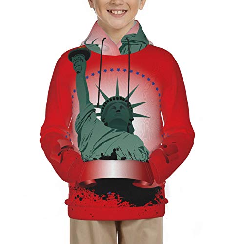 QUEMIN Sudadera con Capucha Personalizada, Niños Niños, Sudadera de Viaje Delgada Más Tallas-Día de la Independencia M 10-12 años