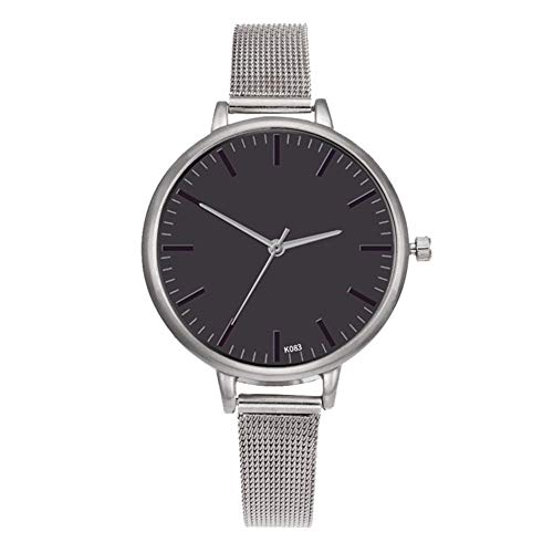 Reloj de pulsera para mujer, sencillo y elegante, para el día de la madre, cumpleaños, aniversario, reloj de cuarzo para mujer, correa de malla de acero (plateado y negro).