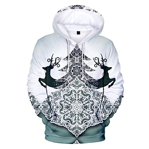 Reooly Top de Sudadera con Capucha de Manga Larga con Estampado 3D de los Amantes de la Navidad Casual de los Hombres (D-Blanco,X-Large)