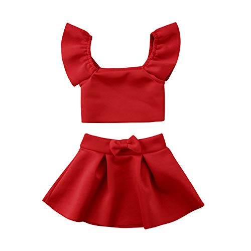 Ropa Conjuntos para Bebé Recién Nacido Niña 2 Piezas 1 Camiseta Manga Corta + Falda Plisada Mini Verano y Regalo para Bebé Recién Nacido (Rojo, 12 Meses)