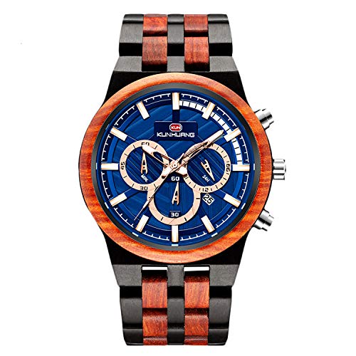 RORIOS Moda Reloj de Madera ecológico Reloj Luminoso Reloj Analógico Cuarzo Reloj Men Watch con Calendario Multifunción Relojes