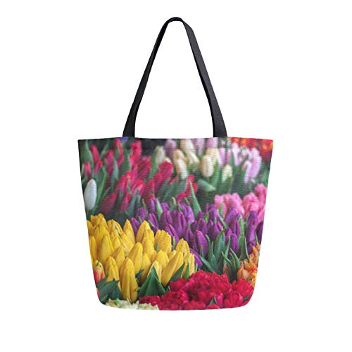 RURUTONG Tulip Garden - Bolsa de lona para comestibles, bolsa de playa, reutilizable, multiusos, resistente, para exteriores, 2011088