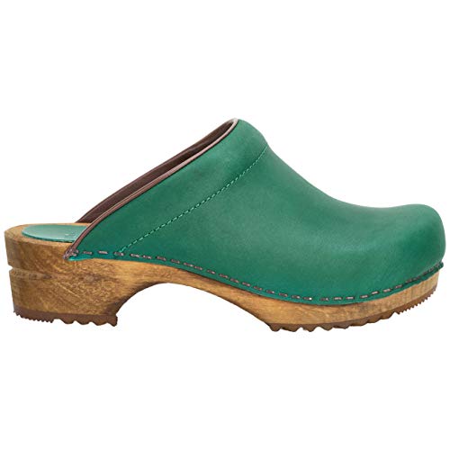 Sanita Zueco Chrissy Mule | Zueco de cuero de madera hecho a mano original para mujer, color Verde, talla 36 EU