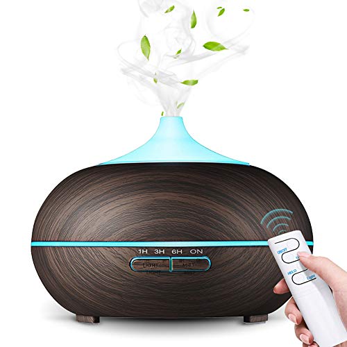 SaponinTree Humidificador Ultrasónico 500ml, Difusor de Aromaterapia con Mando a Distancia, Difusor de Aceites Esenciales de 7-Color LED y 4 Temporizador para luminoterapia en el Hogar, Oficina, Spa