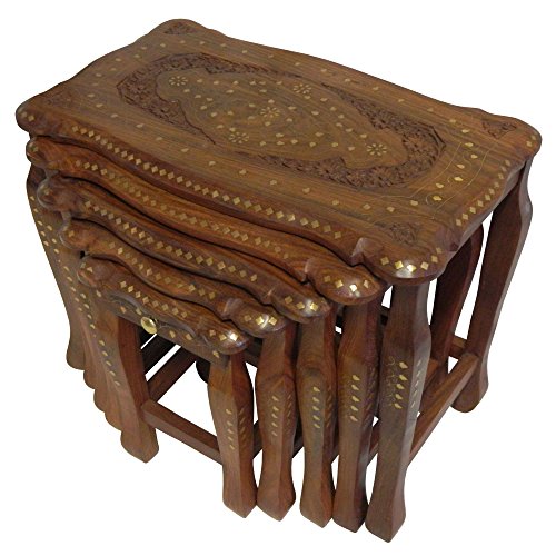 Set 5 mesas auxliares diferentes tamaños madera incrustaciones de latón tallas diferentes tamaños