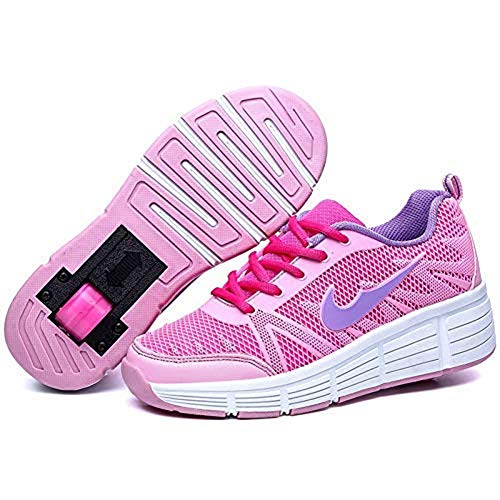 SHUNLI De Malla Transpirable Zapatos del Rodillo, Zapatos Al Aire Libre De La Rueda De Forma Desmontable Sola, Patines De Ruedas For Niños Y Adolescentes (Color : Pink, Size : 37)