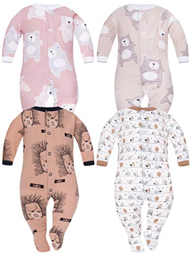 Sibinulo Nino Nina Pijama Bebé Pelele de ABS Pack de 4 Osos Rosados Ositos de Peluche Beige Erizos Prado Beige 80(9-12 Meses)