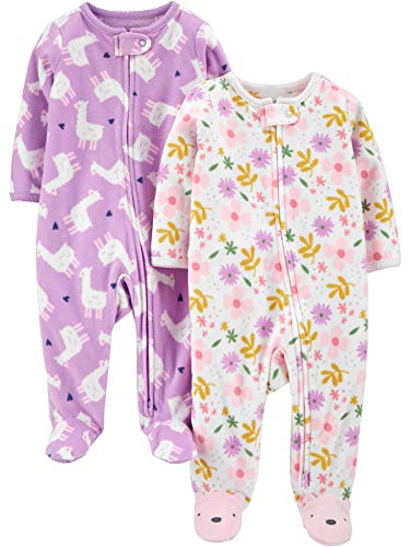 Simple Joys by Carter's 2-Pack Fleece Footed Sleep Play Infant-and-Toddler-Bodysuit-Footies, Llamas moradas/Floral, 3-6 Meses, Pack de 2