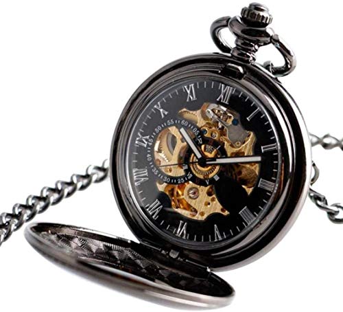 SIRENK Reloj de Bolsillo preciso Números Romanos Autocielos SOBLE FUNDED Mens Steampunk Retro Auto Mecánico